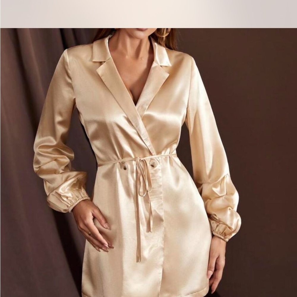 Satin Wrap Mini Dress in Champagne